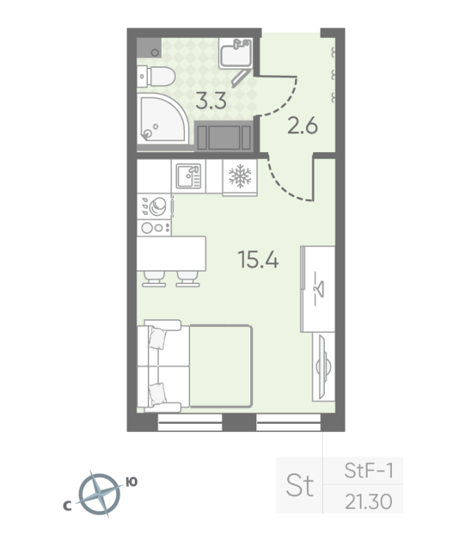 Квартира-студия, 21.3 м² в ЖК "Октябрьская набережная" - планировка, фото №1
