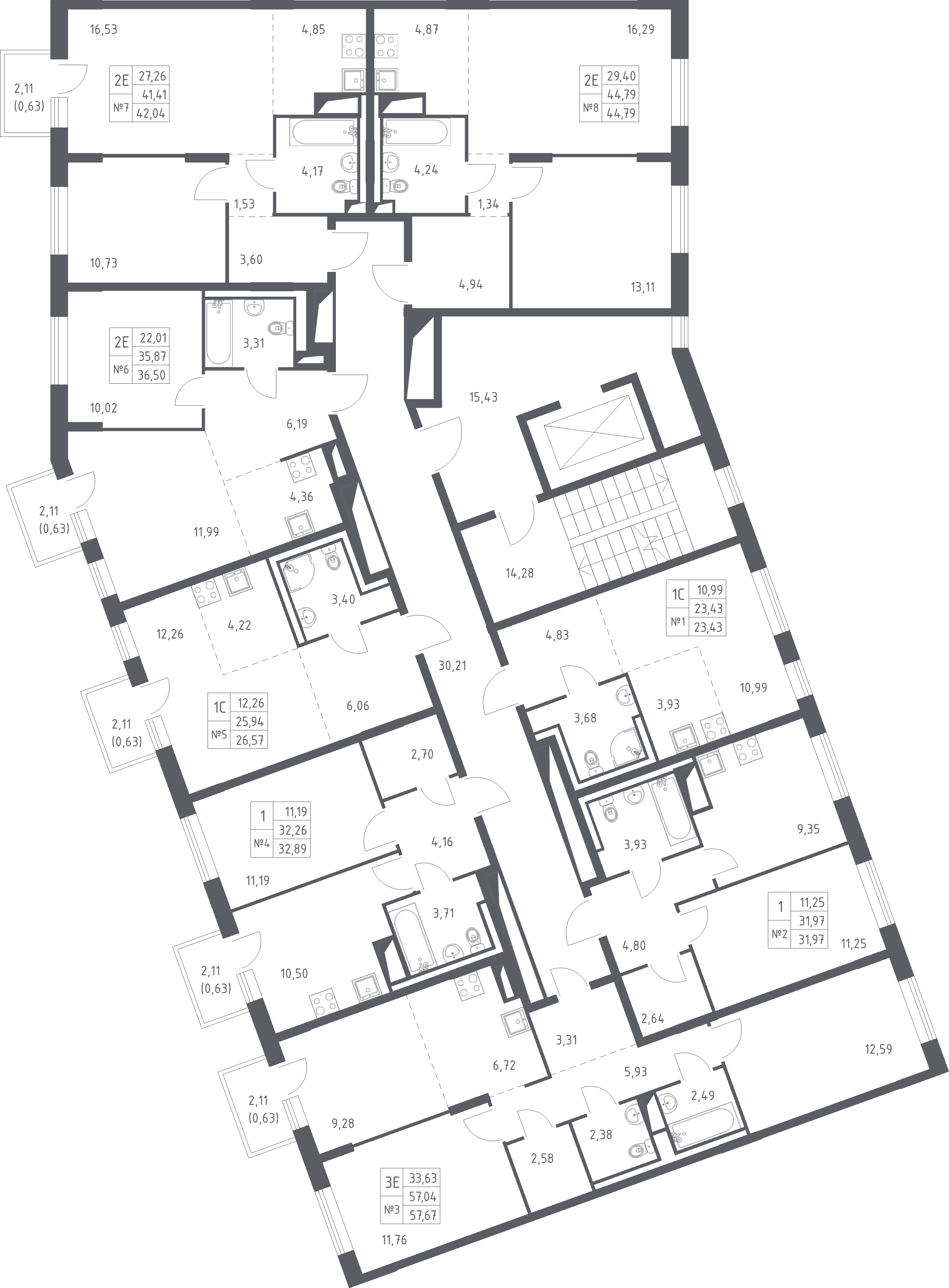 1-комнатная квартира, 32.89 м² - планировка этажа