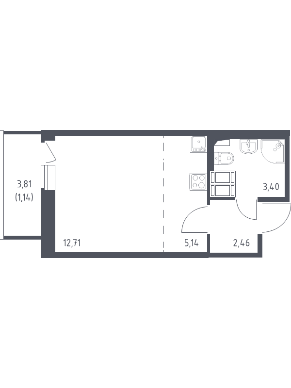Квартира-студия, 24.85 м² - планировка, фото №1
