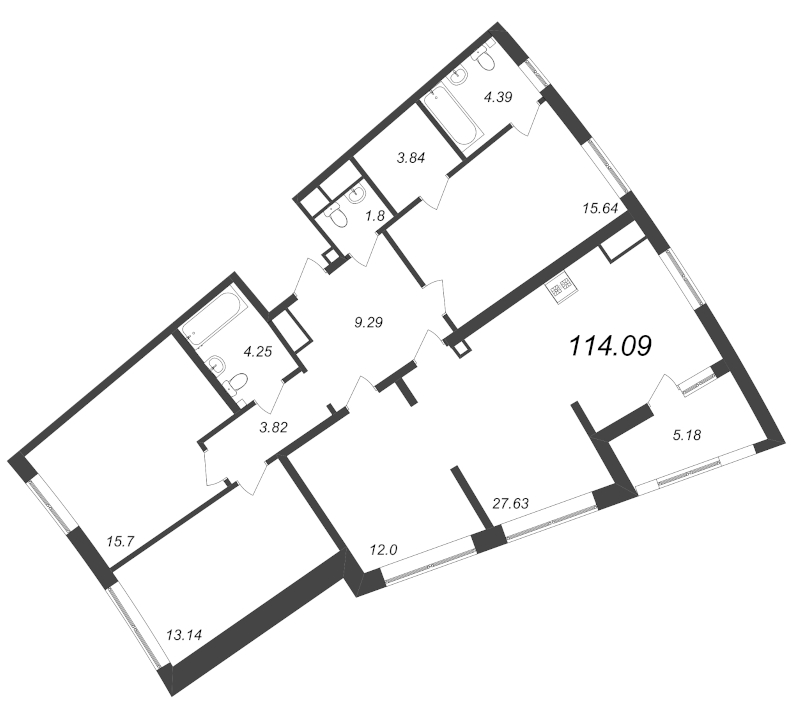 5-комнатная (Евро) квартира, 114.09 м² - планировка, фото №1