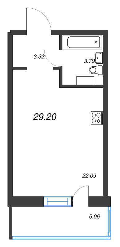 Квартира-студия, 30.72 м² - планировка, фото №1