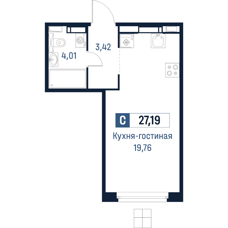 Квартира-студия, 27.19 м² в ЖК "Максималист" - планировка, фото №1