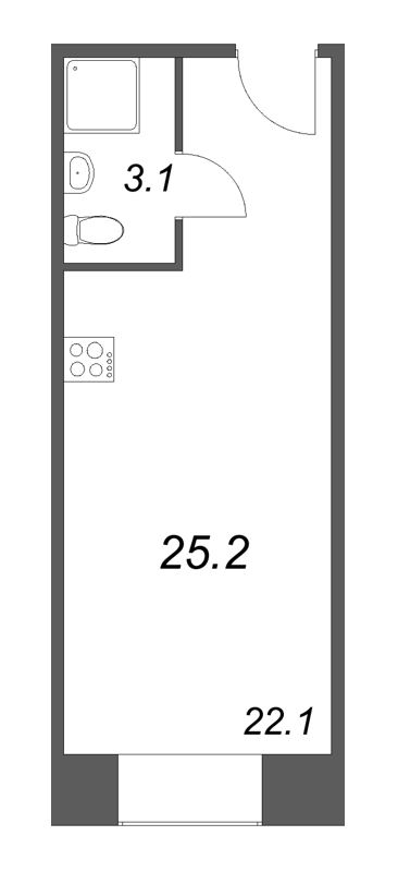 Квартира-студия, 25.2 м² в ЖК "Пространство by Avenue-Apart" - планировка, фото №1
