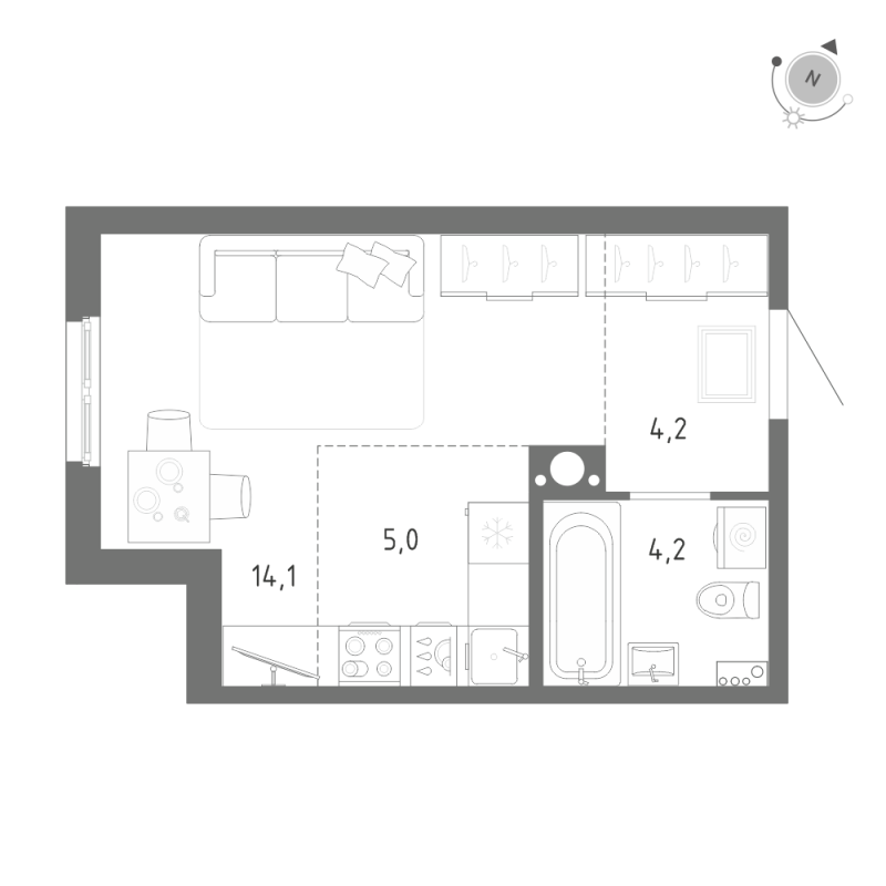 Квартира-студия, 27.5 м² в ЖК "Клюква.Парк" - планировка, фото №1