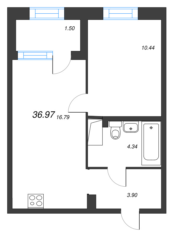 2-комнатная (Евро) квартира, 36.97 м² в ЖК "ORO by Akvilon" - планировка, фото №1