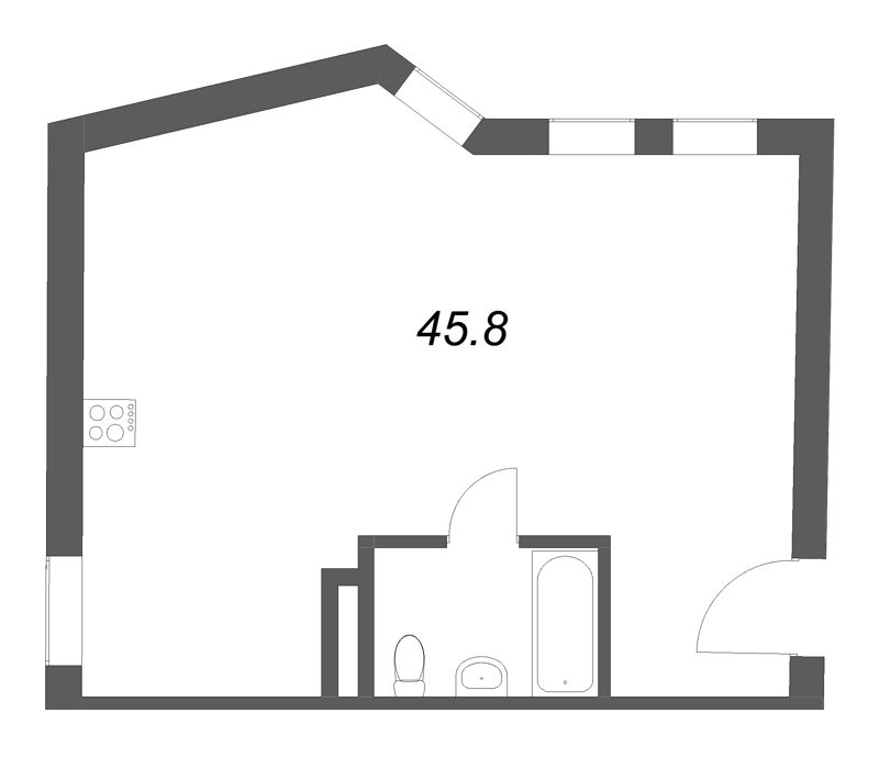 Квартира-студия, 45.8 м² в ЖК "Тележная 21-29" - планировка, фото №1