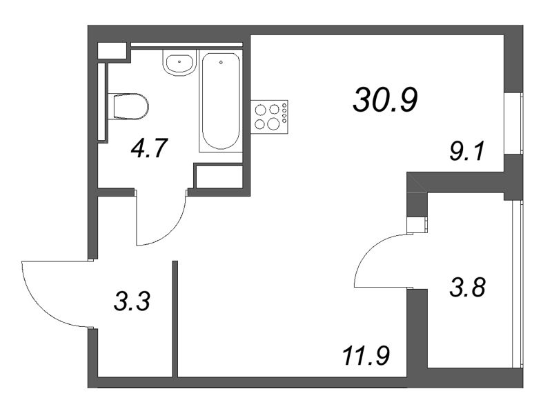Квартира-студия, 30.9 м² в ЖК "Янила Форест" - планировка, фото №1