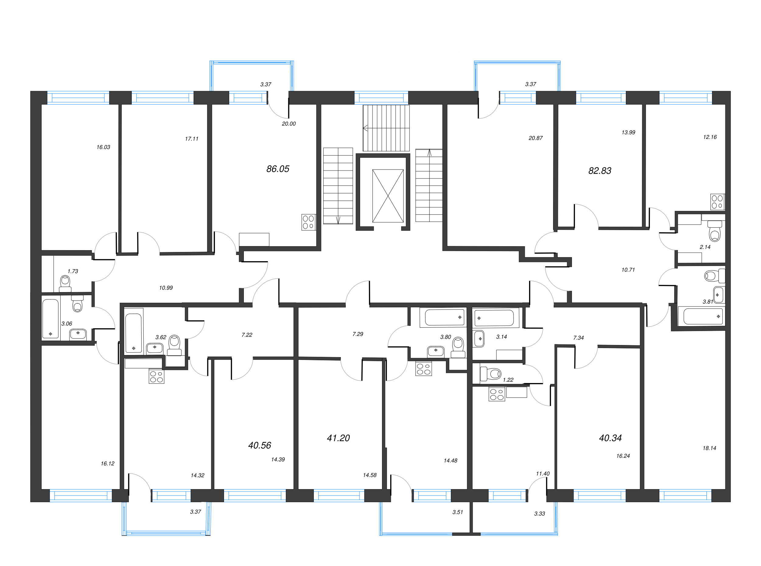 3-комнатная квартира, 81.82 м² - планировка этажа