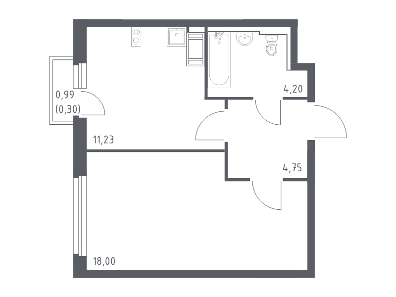 1-комнатная квартира, 38.48 м² в ЖК "Новое Колпино" - планировка, фото №1