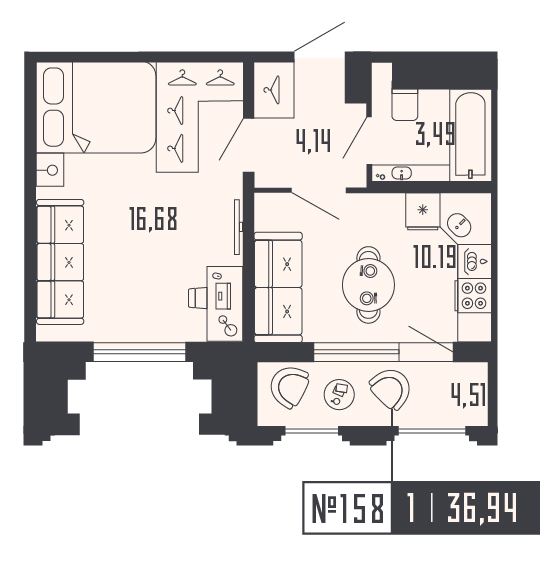 1-комнатная квартира, 36.76 м² в ЖК "Shepilevskiy" - планировка, фото №1