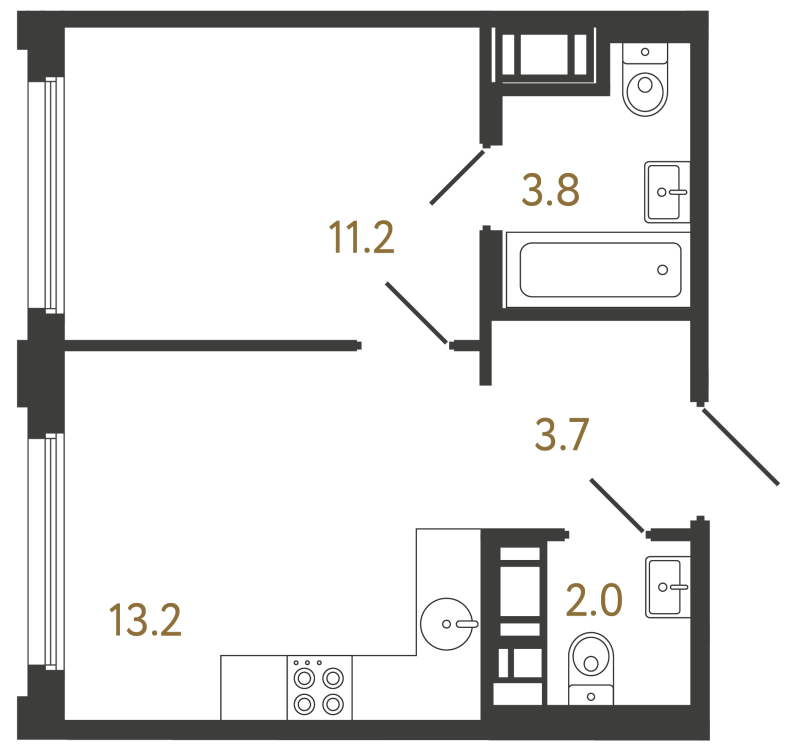 1-комнатная квартира, 33.9 м² в ЖК "Гений" - планировка, фото №1