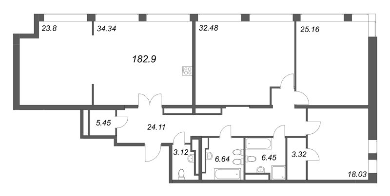 4-комнатная квартира, 182.9 м² - планировка, фото №1