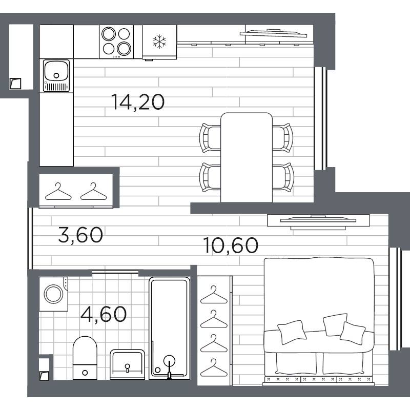1-комнатная квартира, 33 м² в ЖК "PLUS Пулковский" - планировка, фото №1