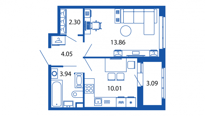 1-комнатная квартира, 34.16 м² - планировка, фото №1