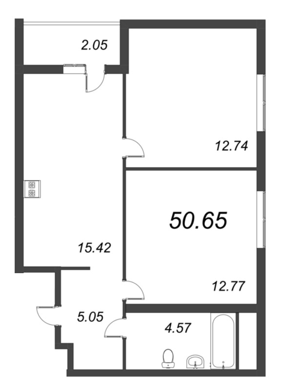 3-комнатная (Евро) квартира, 50.65 м² - планировка, фото №1