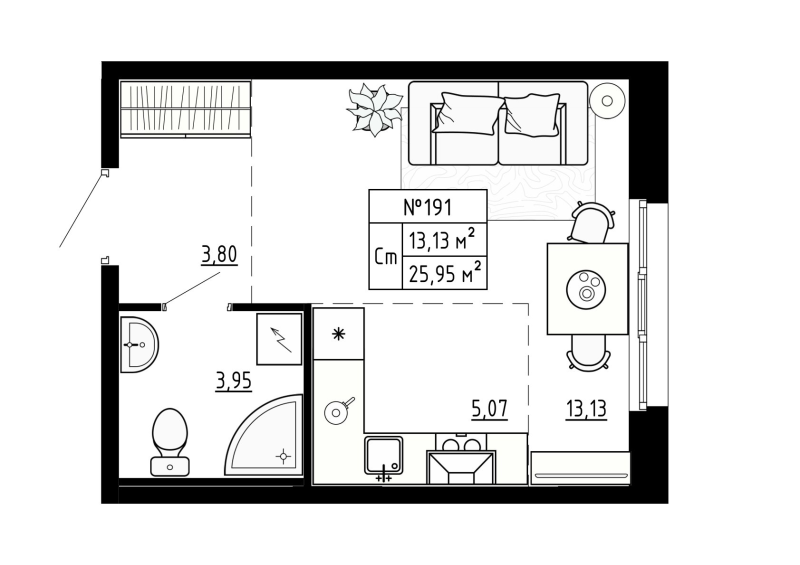 Квартира-студия, 26.1 м² в ЖК "Аннино Сити" - планировка, фото №1