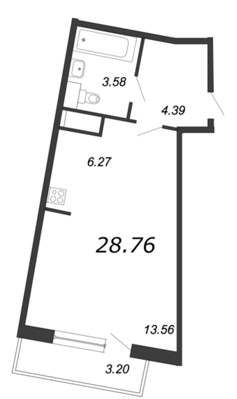 Квартира-студия, 28.76 м² - планировка, фото №1