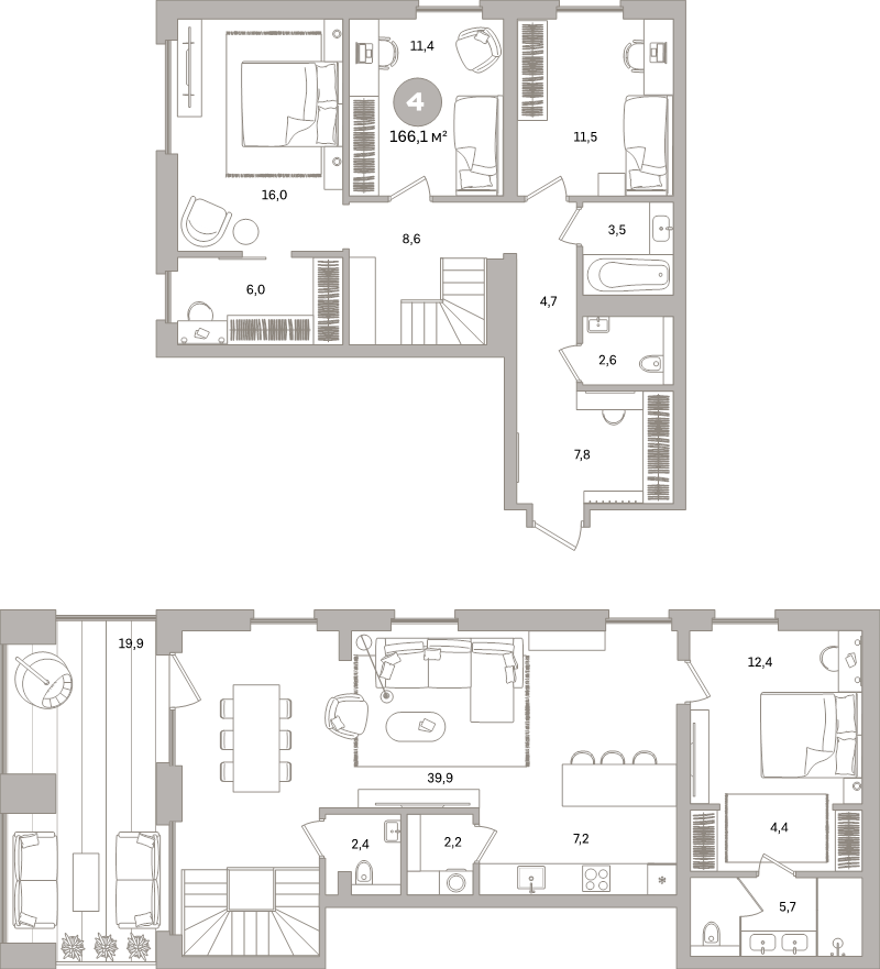 5-комнатная (Евро) квартира, 167.6 м² в ЖК "Северный ветер" - планировка, фото №1