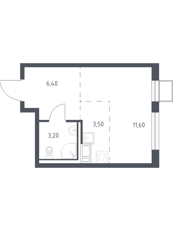 Квартира-студия, 24.7 м² в ЖК "Курортный Квартал" - планировка, фото №1