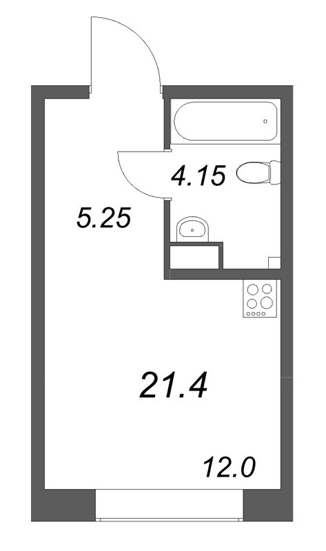 Квартира-студия, 21.4 м² в ЖК "Аквилон Солар Парк" - планировка, фото №1