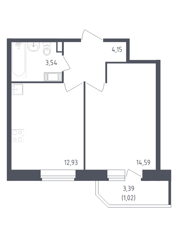 1-комнатная квартира, 36.23 м² в ЖК "Живи! В Рыбацком" - планировка, фото №1
