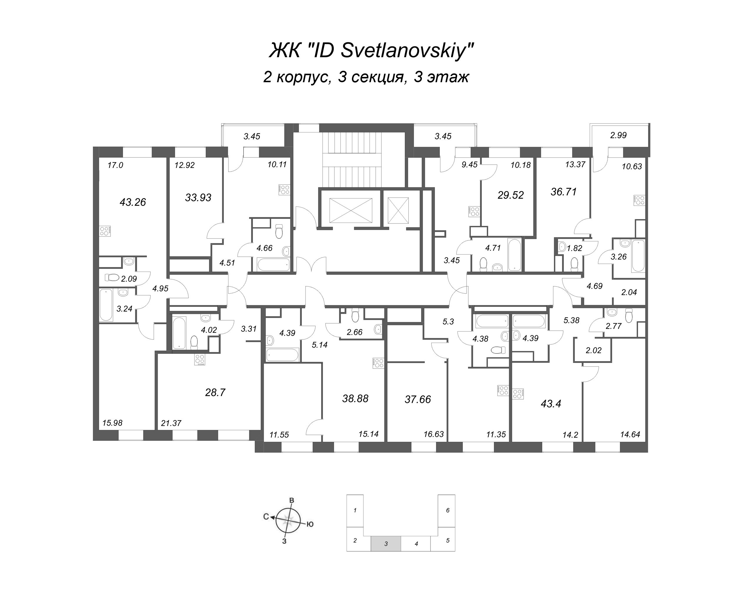 1-комнатная квартира, 36.71 м² - планировка этажа