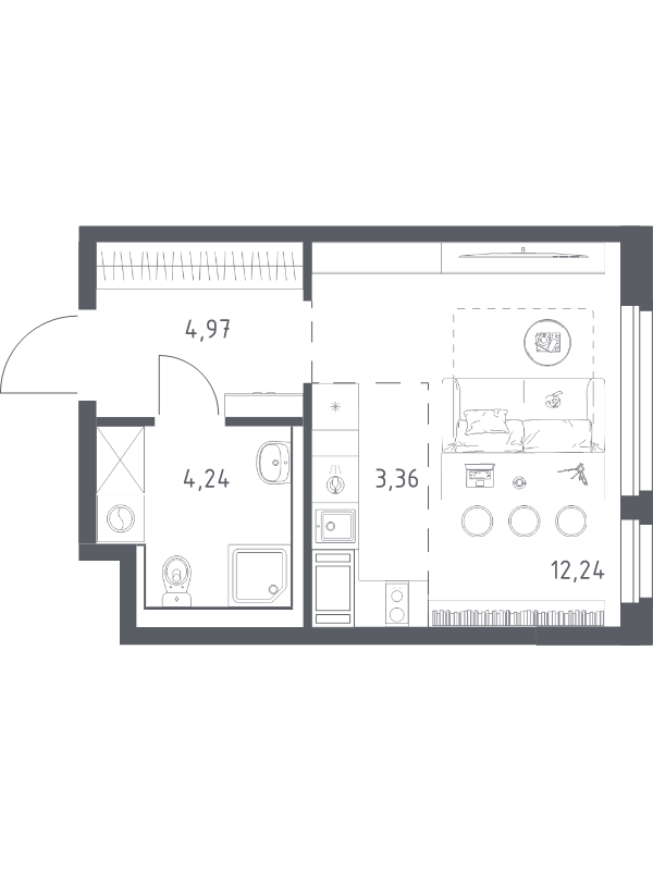 Квартира-студия, 24.81 м² в ЖК "Новое Колпино" - планировка, фото №1