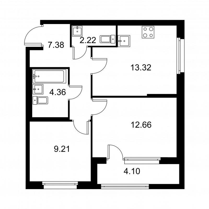 2-комнатная квартира, 51.2 м² в ЖК "Квартал Заречье" - планировка, фото №1