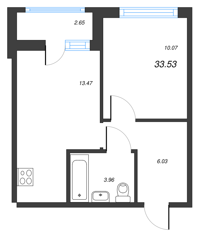 2-комнатная (Евро) квартира, 30.95 м² - планировка, фото №1
