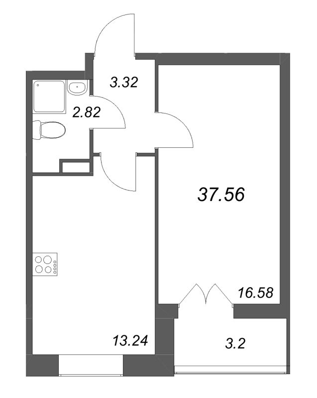 1-комнатная квартира, 37.56 м² в ЖК "Рождественский квартал" - планировка, фото №1