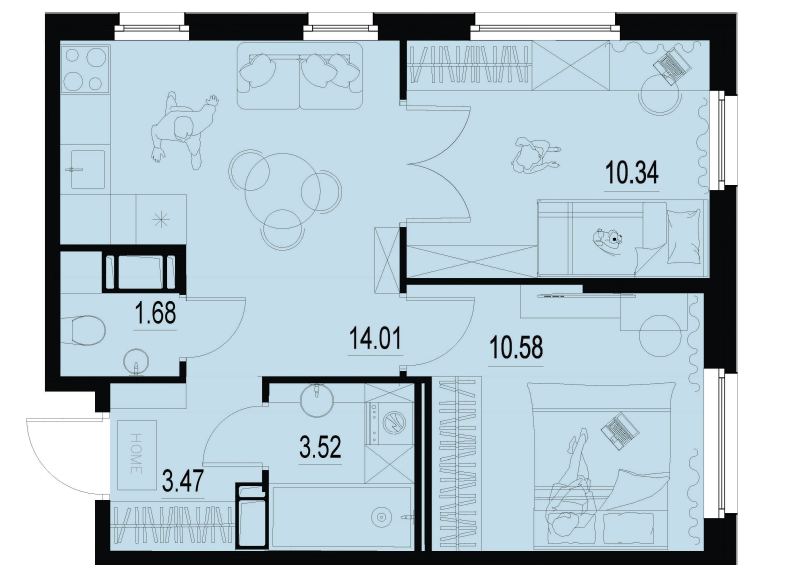 2-комнатная квартира, 43.6 м² в ЖК "ID Murino III" - планировка, фото №1