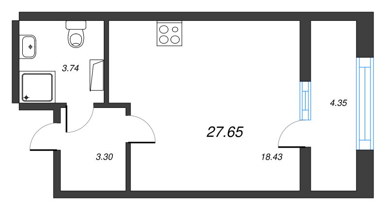 Квартира-студия, 27.65 м² в ЖК "БелАрт" - планировка, фото №1