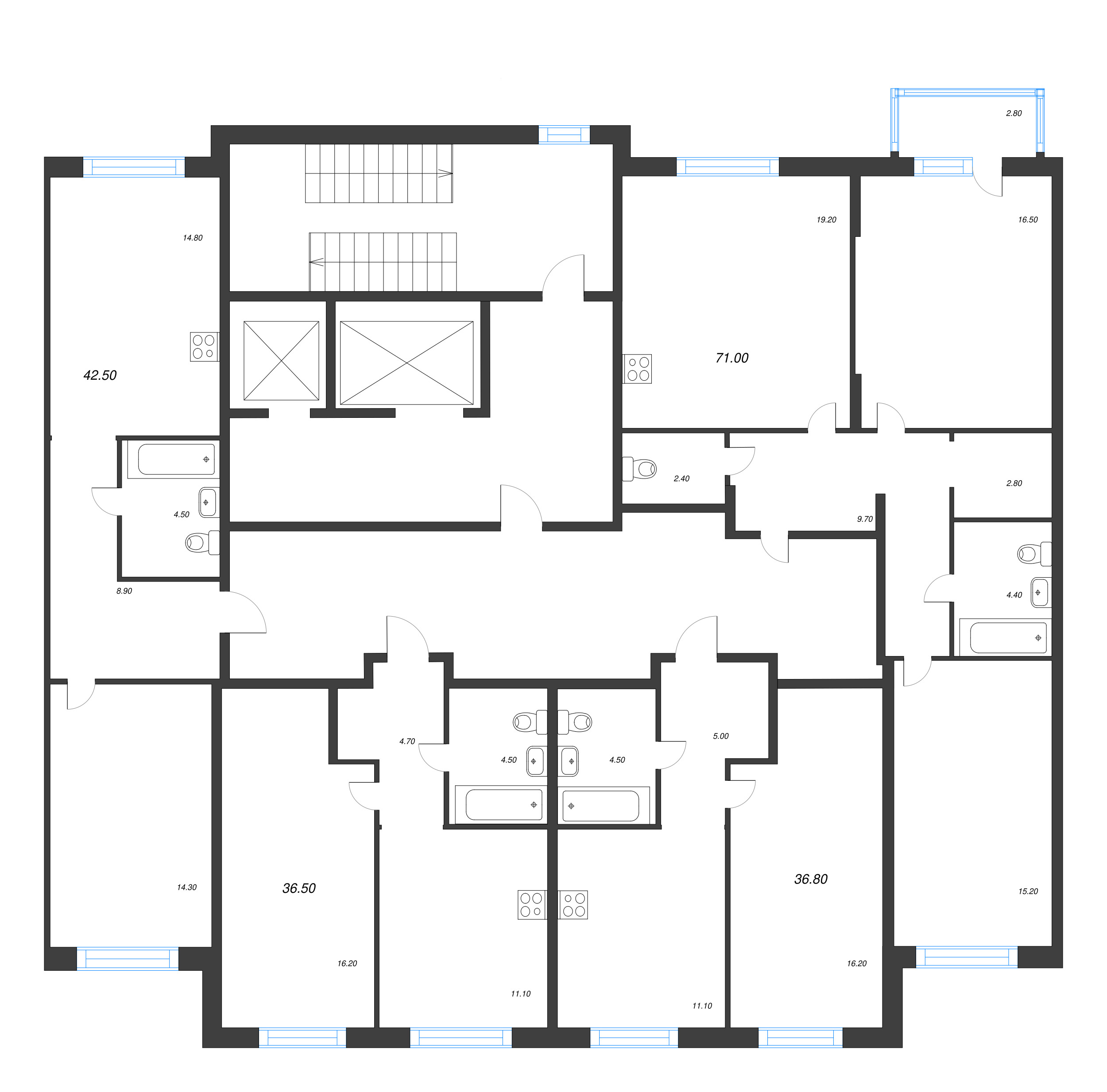 1-комнатная квартира, 36.8 м² в ЖК "Ягодное Река Парк" - планировка этажа