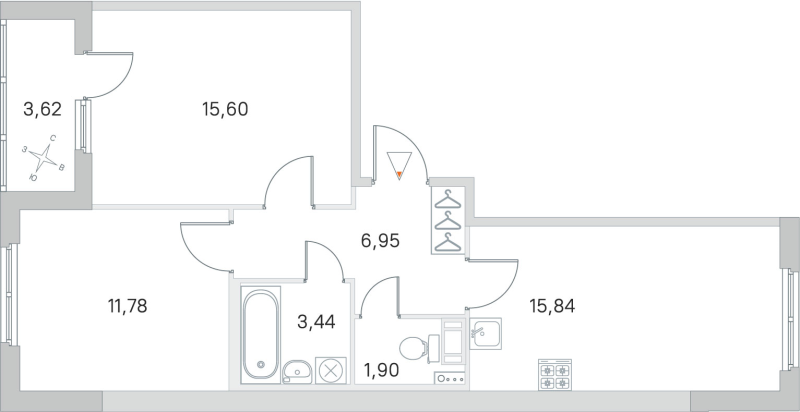 3-комнатная (Евро) квартира, 55.51 м² в ЖК "Любоград" - планировка, фото №1