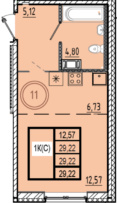 Квартира-студия, 29.22 м² в ЖК "Образцовый квартал 9.1" - планировка, фото №1