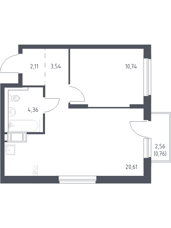 2-комнатная (Евро) квартира, 42.12 м² в ЖК "Квартал Торики" - планировка, фото №1