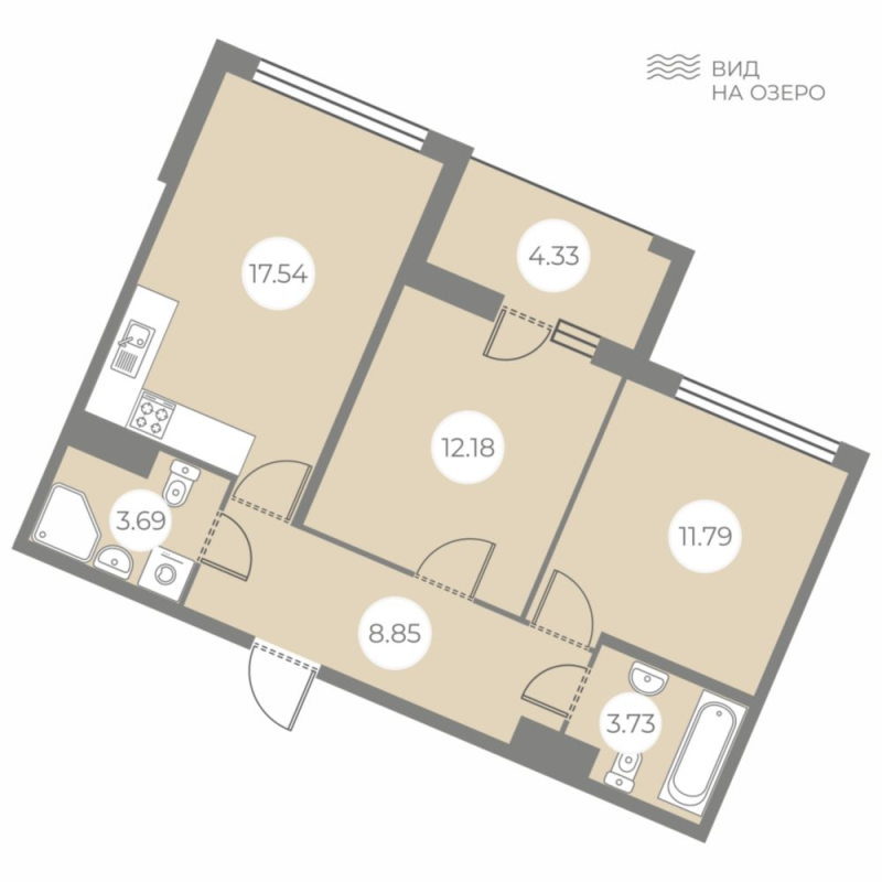 3-комнатная (Евро) квартира, 59.95 м² - планировка, фото №1
