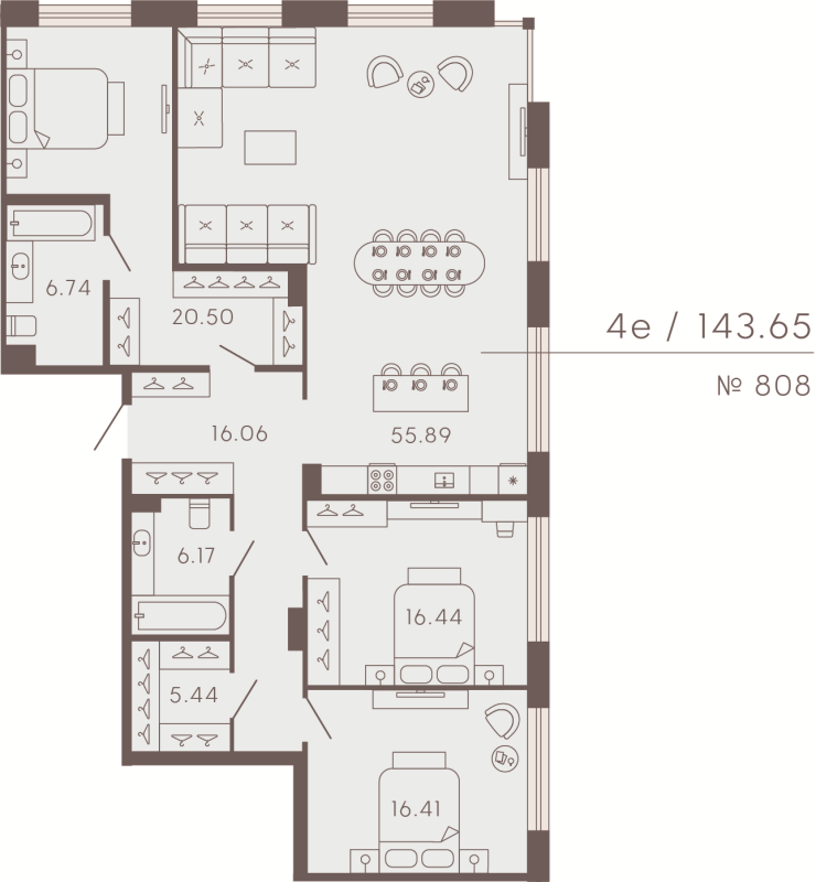 4-комнатная (Евро) квартира, 143.65 м² в ЖК "17/33 Петровский остров" - планировка, фото №1