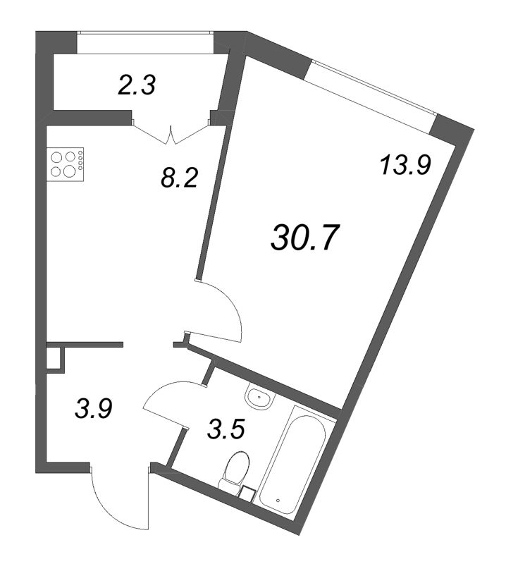 1-комнатная квартира, 30.7 м² в ЖК "Кронунг ЮГ" - планировка, фото №1