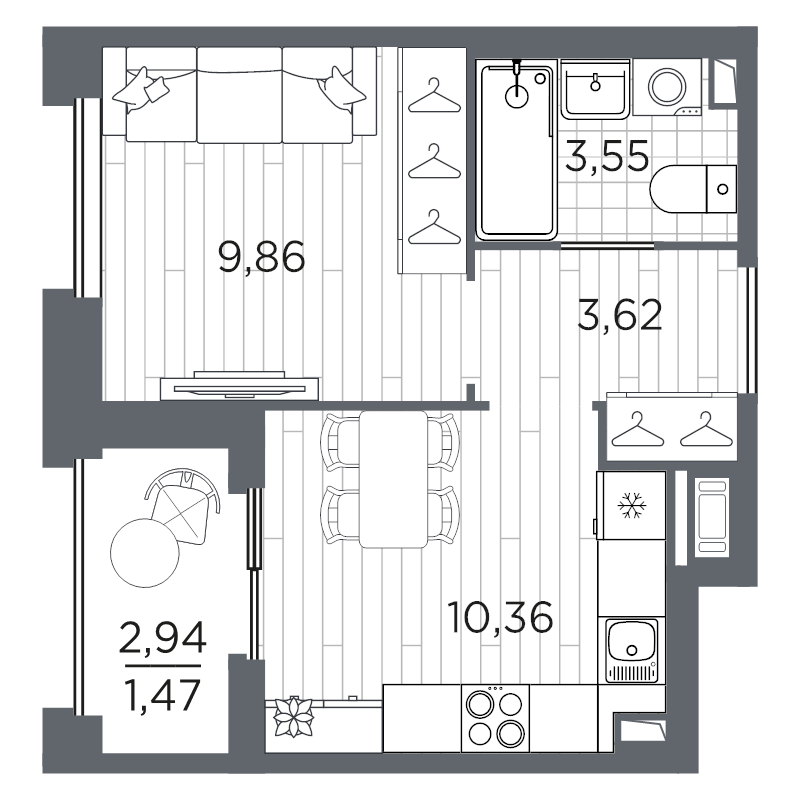 1-комнатная квартира, 28.86 м² в ЖК "Оптимист" - планировка, фото №1