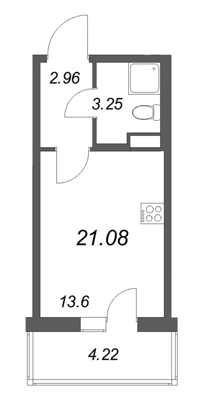 Квартира-студия, 21.08 м² в ЖК "Новая история" - планировка, фото №1