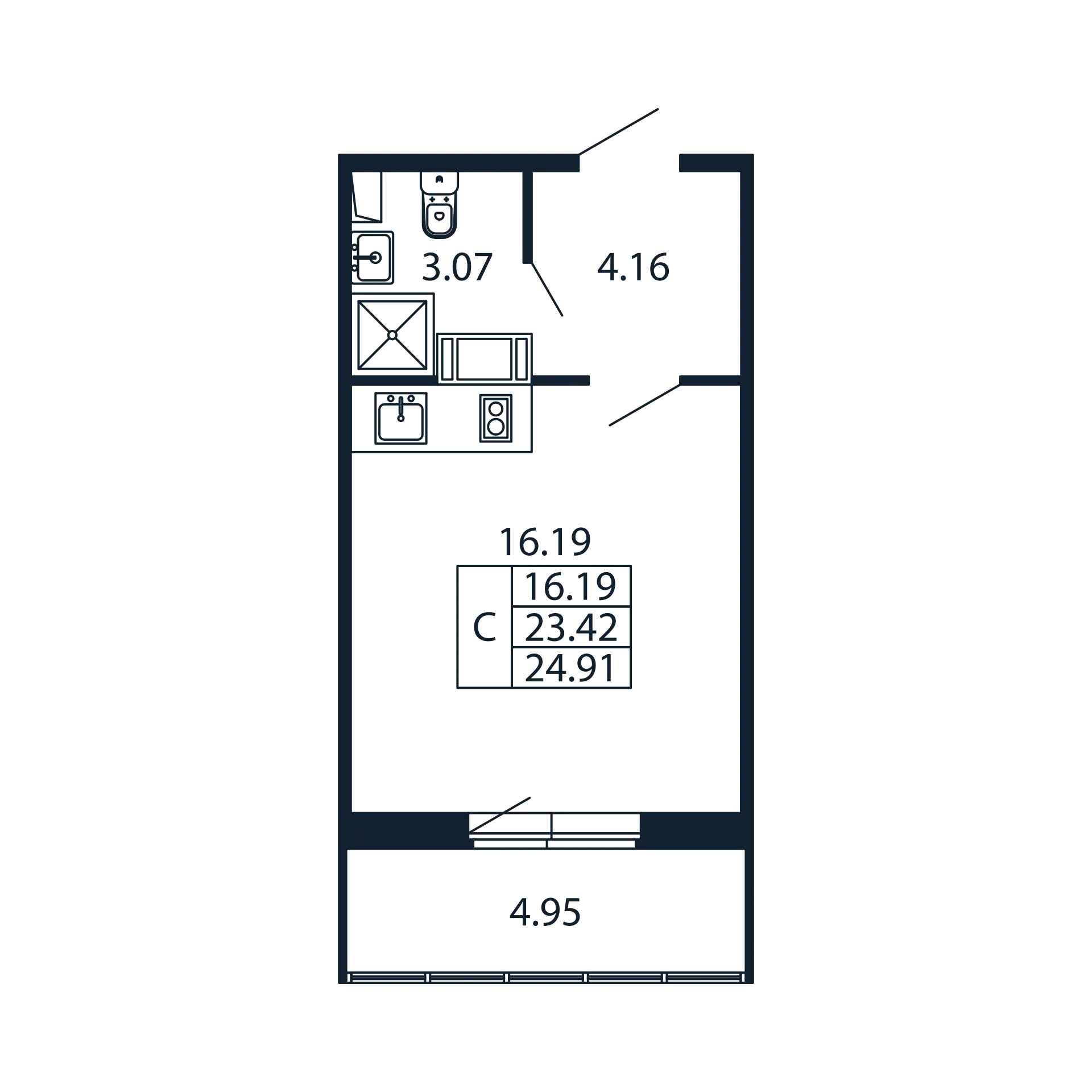 Квартира-студия, 23.42 м² - планировка, фото №1