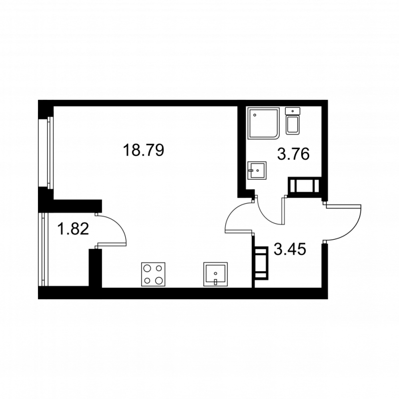 Квартира-студия, 26.91 м² - планировка, фото №1