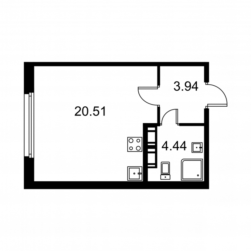 Квартира-студия, 28.89 м² в ЖК "Квартал Заречье" - планировка, фото №1