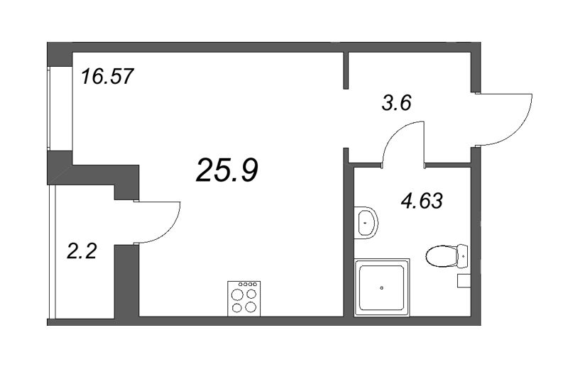 Квартира-студия, 25.9 м² - планировка, фото №1