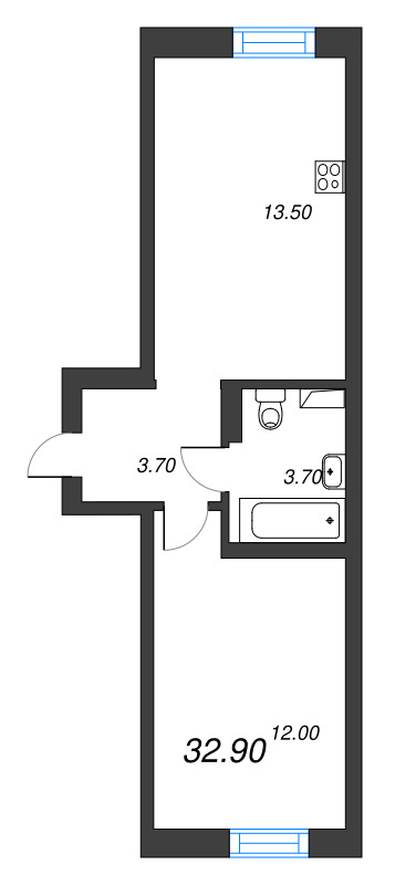 1-комнатная квартира, 32.9 м² в ЖК "ЭКО Квартал NEGA" - планировка, фото №1