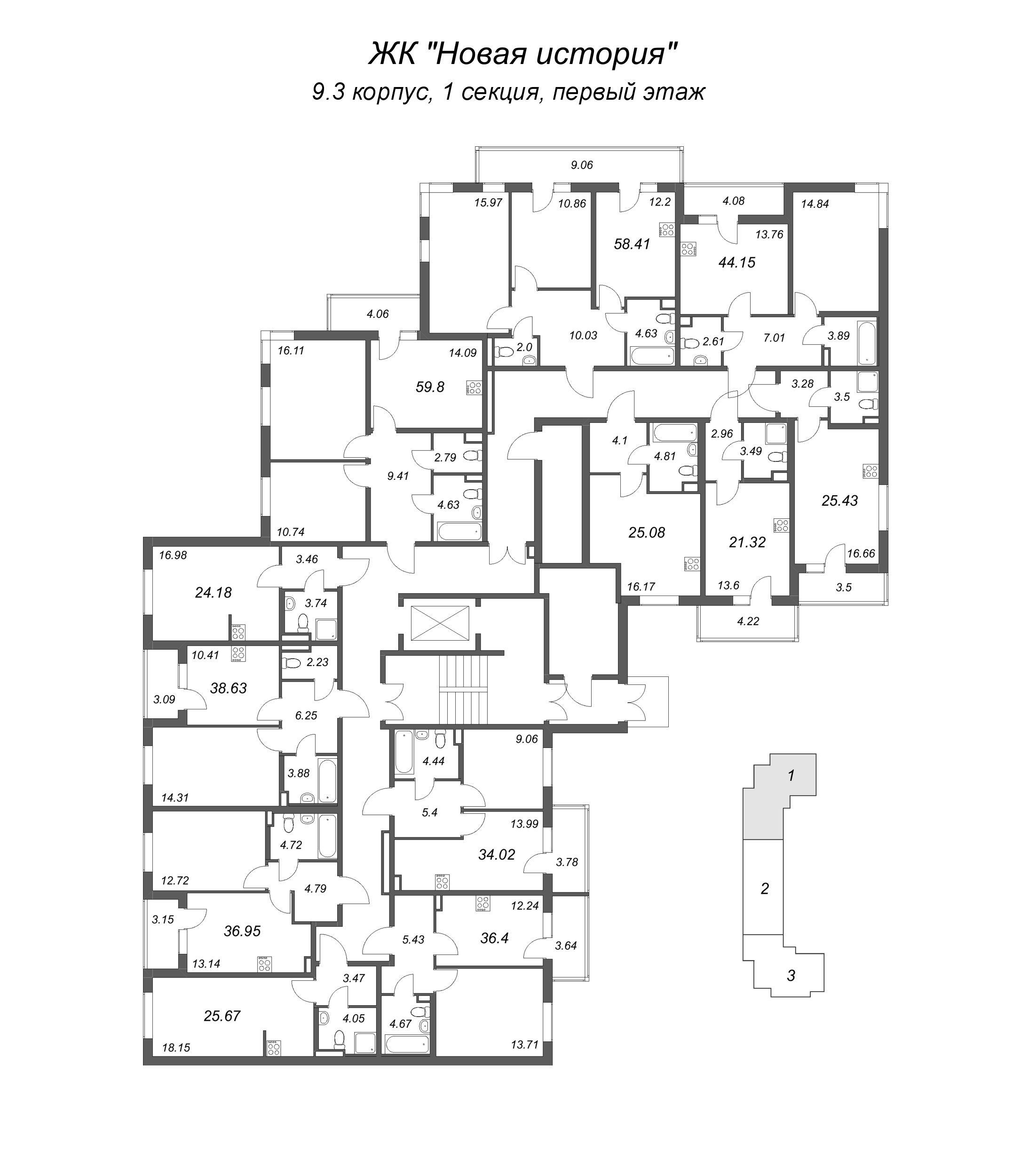 Квартира-студия, 21.32 м² в ЖК "Новая история" - планировка этажа