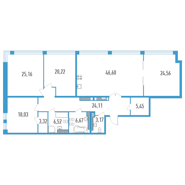 4-комнатная квартира, 183.81 м² - планировка, фото №1