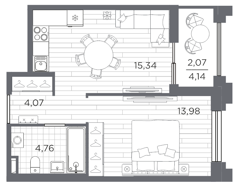 2-комнатная (Евро) квартира, 40.22 м² в ЖК "Ассамблея" - планировка, фото №1