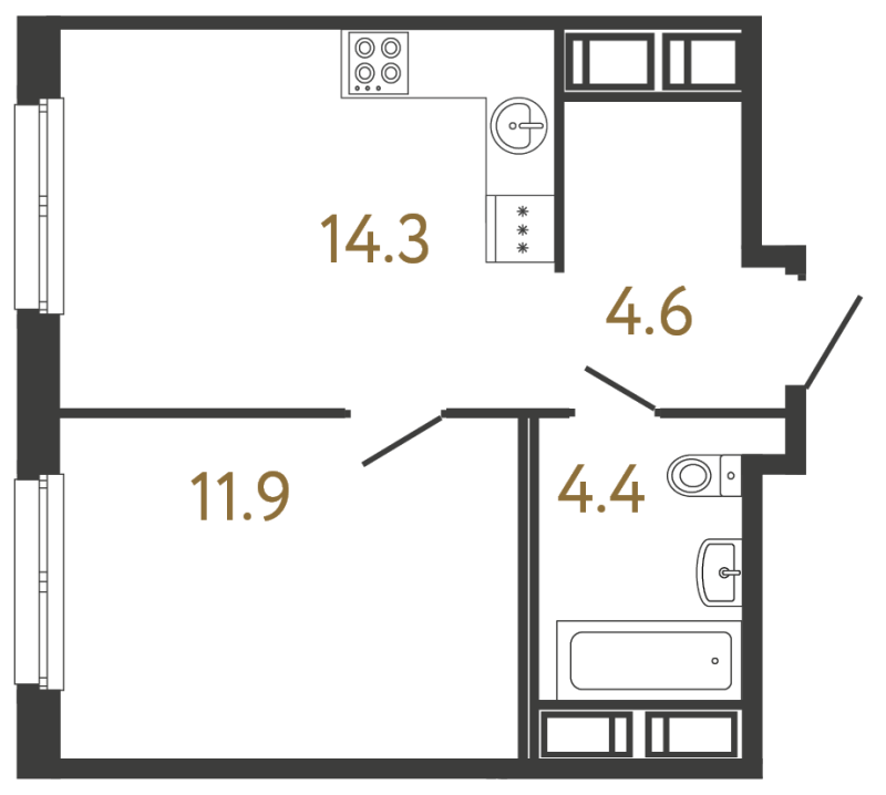 1-комнатная квартира, 35.2 м² в ЖК "Передвижники" - планировка, фото №1